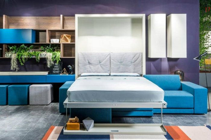 cama doble azul convertible